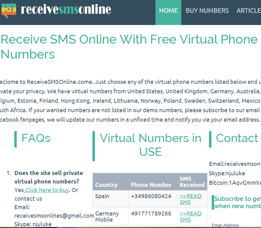 ReceiveSMSOnline free sms online service